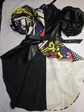 Women’s LARGE Mixed-Media Black Dress Colorful Pop-Print Accent Litchenstien